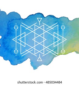 Watercolor and Geometry Vector Background in bohemian style