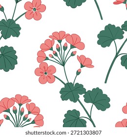 Watercolor gerânio padrão sem emenda com pinceladas macias e conceito de fundo branco como Gerânios de aquarela macia com pinceladas suaves criando um delicado padrão sem emenda ideal para projetos artísticos em Photo Stock Concept e espaço vazio no lado esquerdo, sem texto —ar 7:2 —tile