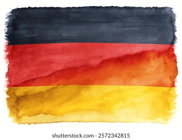 Watercolor German flag, vibrant colors, artistic representation, national pride, decorative design, cultural symbol.