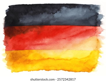 Watercolor German flag, vibrant colors, artistic design, patriotic theme, abstract background, creative expression.