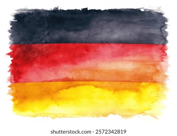 Watercolor German flag, vibrant colors, artistic design, abstract background, patriotic symbol, creative illustration.