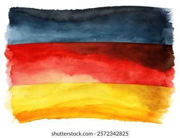 Watercolor German flag, vibrant colors, artistic design, abstract background, patriotic theme, creative expression.