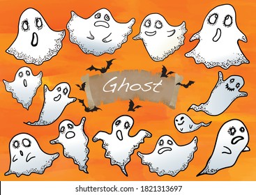 Watercolor ghost and bat icon set