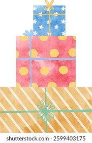 Watercolor Gift Box with colorful design. 
Perfect for Birthday party, Print for invitation card, Poster Template