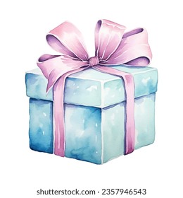 Watercolor gift box. Hand drawn package vector illustration