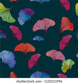  watercolor ginkgo leaves colorful seamless pattern