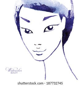 Watercolor girl. Unique, hand painted portrait. Fashion,beauty, fashion model. Vector illustration