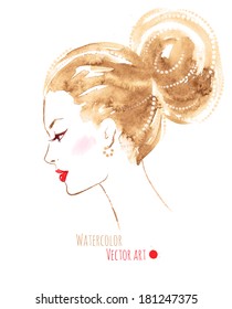 Watercolor girl. Vector EPS 10.