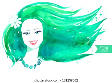 Watercolor girl. Vector illustration.