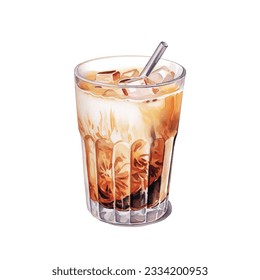 watercolor glass of cola with ice