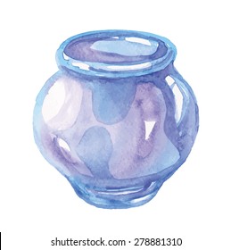 Watercolor glass jars, drink, plate