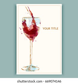 Watercolor glass of red wine. Hand drawn vector sketch.  