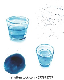 A watercolor glass of water with supporting design elements, scalable vector graphic