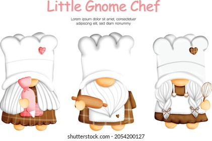 Aquarell Gnome Bäckereikoch.sie sind in der Uniform zum Kochen in der Küche.sie sehen süß und professionell.cute Cartoon für die Kochschule.