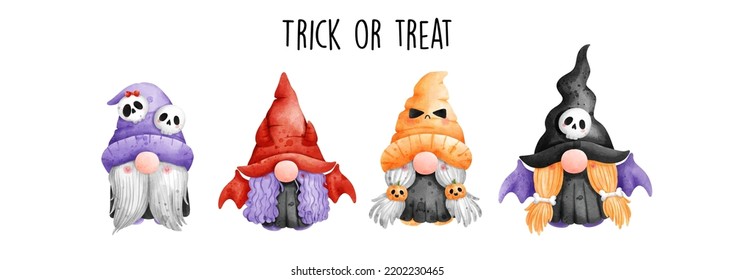 Watercolor gnome halloween, halloween vector illustration