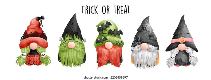 Watercolor gnome halloween, halloween vector illustration