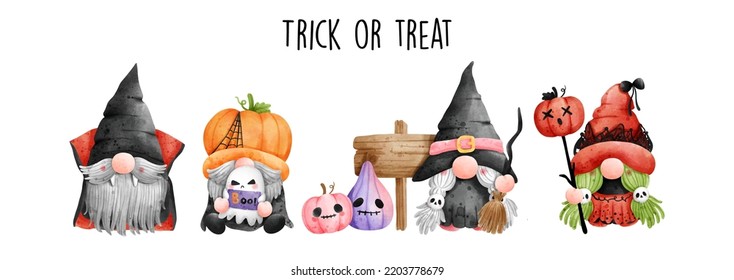 Watercolor gnome halloween, halloween vector illustration