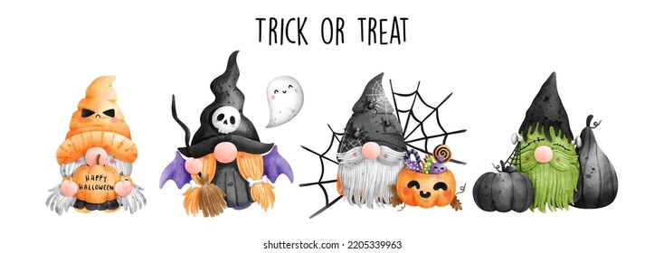 Halloween del gnomo de color de agua, ilustración vectorial de halloween