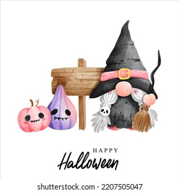 Watercolor gnome halloween, halloween vector illustration