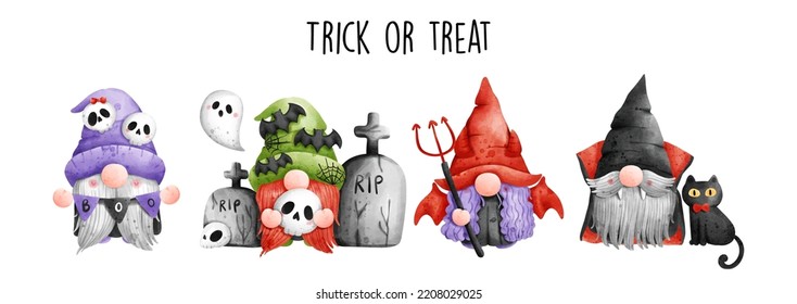 Watercolor gnome halloween, halloween vector illustration