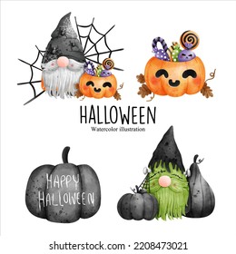 Watercolor gnome halloween, halloween vector illustration