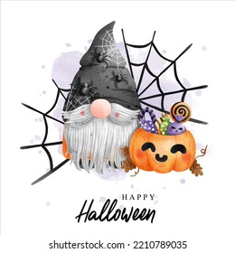 Watercolor gnome halloween, halloween vector illustration