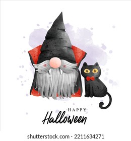 Watercolor gnome halloween, halloween vector illustration