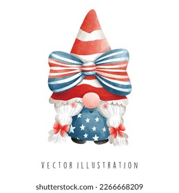 Watercolor gnome independence day. Vector illustration. 