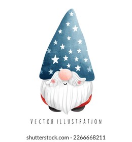 Watercolor gnome independence day. Vector illustration. 