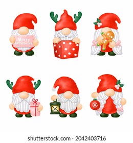 Watercolor Gnomes Christmas Clipart, digital painting