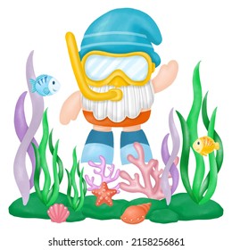 Watercolor Gnomes Diving Summer Clipart