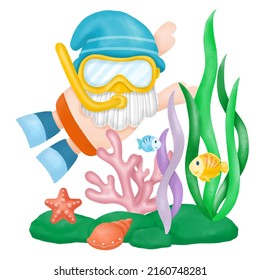 Watercolor Gnomes Submarinismo Summer Clipart