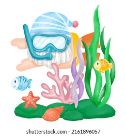 Watercolor Gnomes Diving Summer Clipart