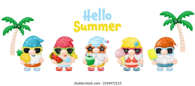 Aquarell Gnomes Summer Beach Clipart Kunst, Digital-Malerei