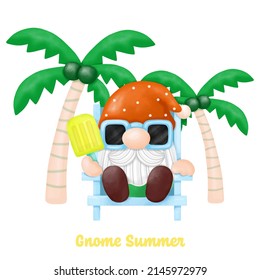 Watercolor Gnomes Summer Beach Clipart, Digital painting