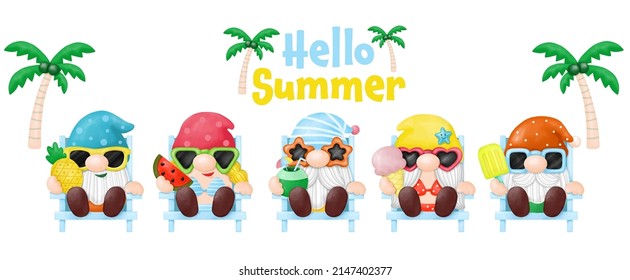 Aquarell Gnomes Summer Beach Clipart Kunst, Digital-Malerei