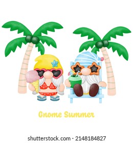 Watercolor Gnomes Summer Beach Clipart, pintura digital