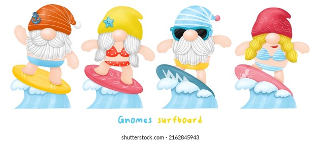 Watercolor Gnomes Surfboard Summer clipart