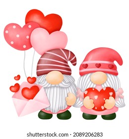 Watercolor Gnomes Valentine Clipart, Digital painting