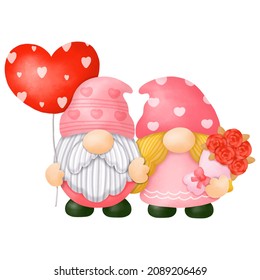 Watercolor Gnomes Valentine Clipart, Digital painting