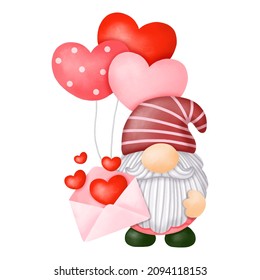 Watercolor Gnomes Valentine Clipart, Digital painting