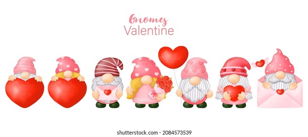 Watercolor Gnomes Valentine's day Clipart, Gnomes Love, Digital painting