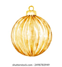 Watercolor golden Christmas ornament, gold ball cut out from white background