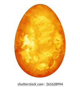 Watercolor golden Easter egg closeup isolated on a white background. Hand painting on paper 