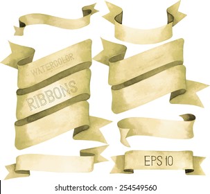 Watercolor golden ribbons. Vector design