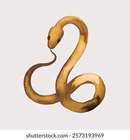 watercolor Golden Snake Pattern, 2025 Year of the Snake Decoration, 12 Zodiac Signs of the Snake, Chinese Year of the Snake, New Year, Lunar New Year