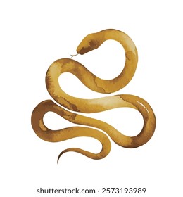 watercolor Golden Snake Pattern, 2025 Year of the Snake Decoration, 12 Zodiac Signs of the Snake, Chinese Year of the Snake, New Year, Lunar New Year