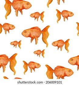 Watercolor goldfish seamless pattern drawn in vector