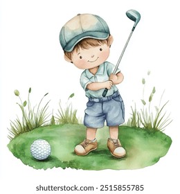 Acuarela de la ilustración del Clipart del golf aislada