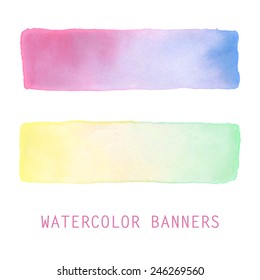 Watercolor gradient banners set. Hand drawn abstract art. Soft pastel colors. Creative design elements for website, printables, scrapbooking and more.